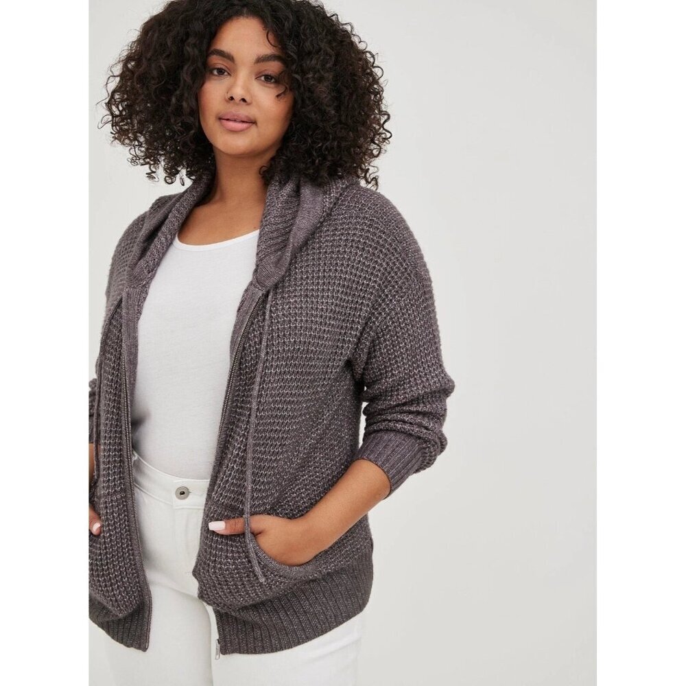 Torrid Waffle Cardigan Hooded Sweater Gray Size 2 Full Zip Staple Minimalist